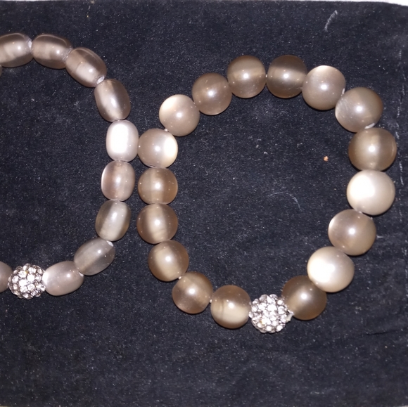 TaLborts Grey Cat's Eye Bead Necklace Bracelet Se - Picture 3 of 3